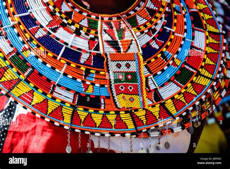 Colorful Traditional Beaded Necklace Worn By Samburu Maasai Women In Northern Kenya East Africa