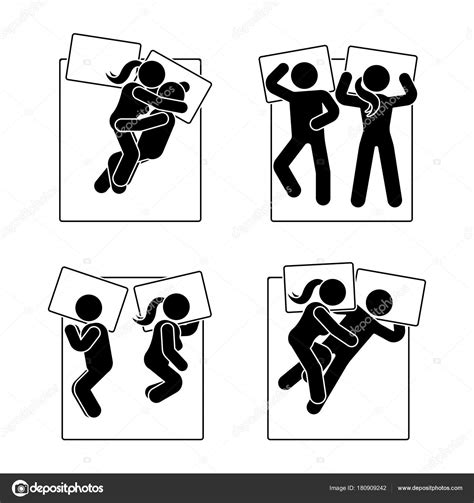 Stick Figure Different Sleeping Position Set Vector Illustration