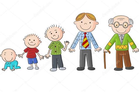 Aging People Men At Different Ages Hand Drawn Cartoon Men — Stock