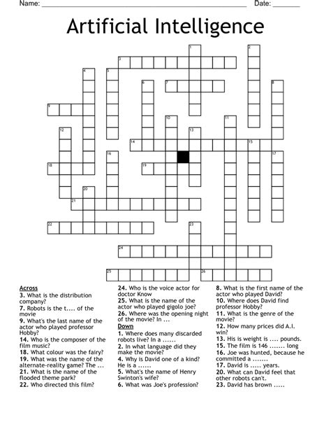 Artificial Intelligence Crossword Wordmint