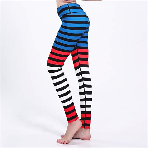 S 3xl Multi Color Stripes Leggings For Women Fashion Elastic High Waist