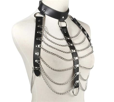 leather harness sexy chains body chain women bondage goth etsy