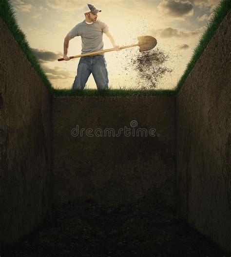 Dirt Into A Grave A Man Used A Shovel To Throw Dirt Into An Empty