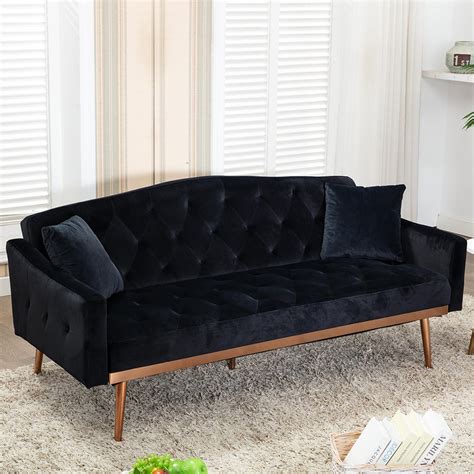 Veryke Velvet Upholstered Modern Convertible Folding Futon Sofa Bed W