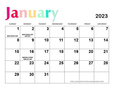 Free Printable January 2023 Calendar 15 Awesome Designs Laptrinhx