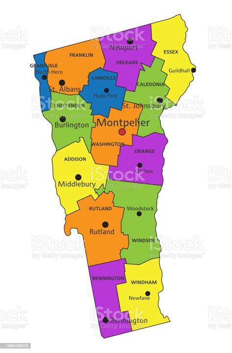 Colorful Vermont Political Map With Clearly Labeled Separated Layers