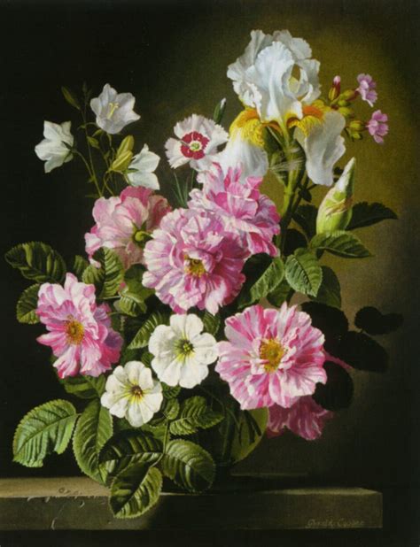 A Painting Of Pink And White Flowers In A Vase