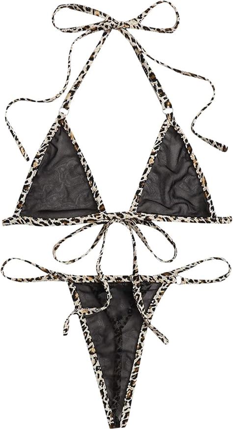 Floerns Womens Sexy Leopard Print Halter Triangle Bra And Panty Lingerie Set Black S Amazones