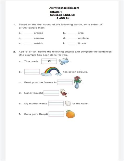Grade 1 Worksheets English