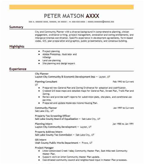 It can be used to apply for any position, but needs to be formatted according to the latest resume / curriculum vitae writing guidelines. City Planner Resume Example CITY OF ANN ARBOR - Dexter, Michigan