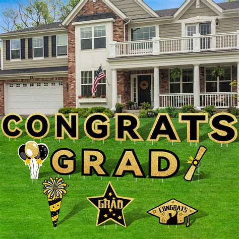 Buy 2022 Graduation Decorations Yard Sign 17pcs Black Gold Congrats