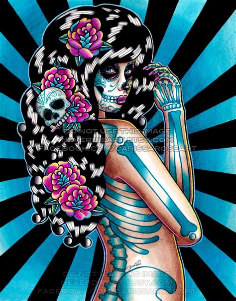 Tattoo Art Print Signed Day Of The Dead Pinup 5x7 By Neverdieart
