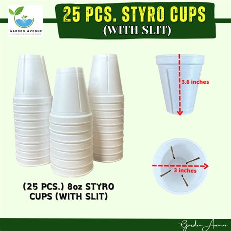 25pcs 8oz Styro Cups With Neck WITH HOLES SLIT For Hydroponics