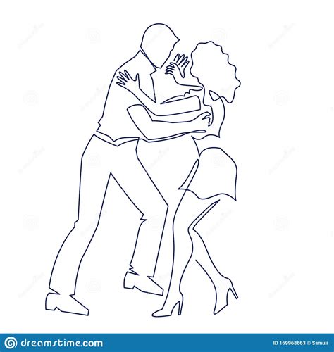 Salsa Couple Dancing Continuous One Line Drawing Latin Ballroom Dance