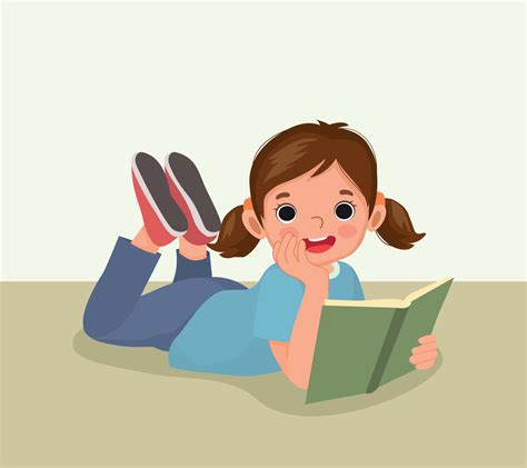 Cute Little Girl Reading Book Lying On Floor 13932008 Vector Art At