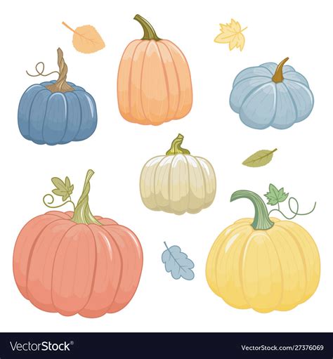 Set Autumn Pumpkins Cartoon Style Isolated Vector Image