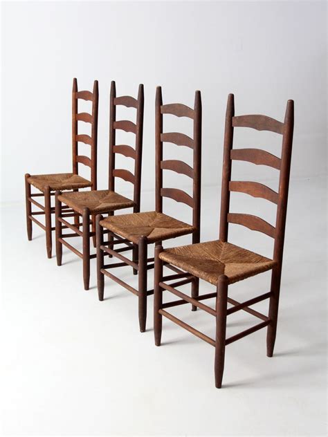 Lots of details and finer points, especially in picking or choosing the wood.well made, will last over 100 years. This is a set of four antique rush seat ladder back chairs ...