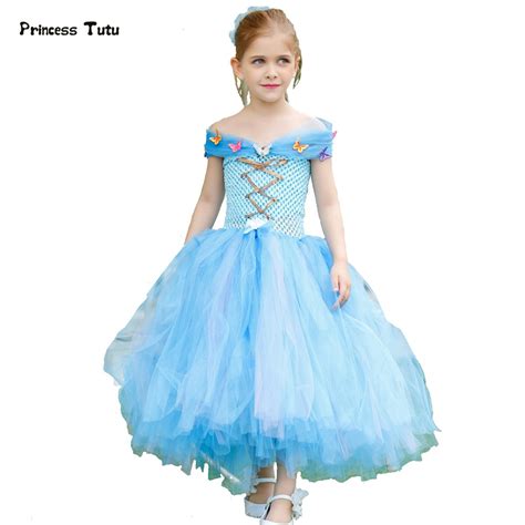 Blue Girl Princess Cinderella Dress Cosplay Tutu Dress Kids Tulle