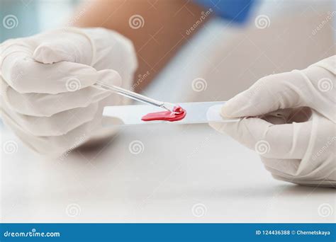 Scientist Dripping Blood Sample On Glass Stock Photo Image Of Disease