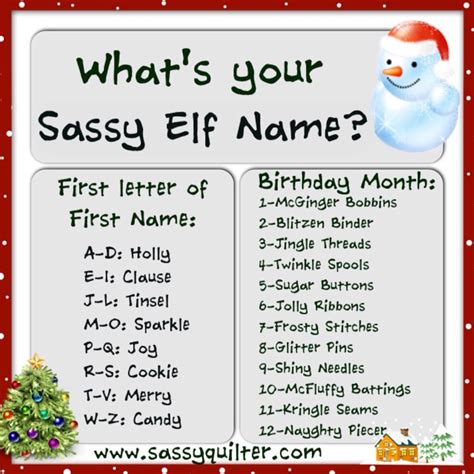 Sassy Elf Name The Sassy Quilter