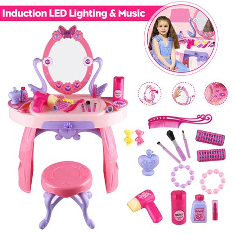 2 In 1 Princess Pretend Play Vanity Set Table With Beauty Set For Girls