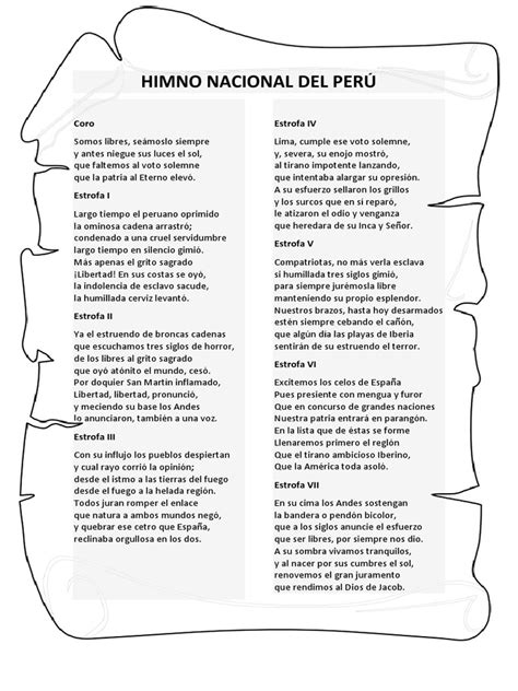 Himno Nacional Del Perú Pdf Entretenimiento General