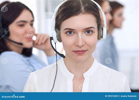 Call Center Operatoryoung Beautiful Business Woman In Headset Stock