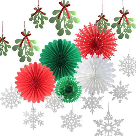 Christmas Paper Decoration Kit Silver Snowflakes Mistletoe