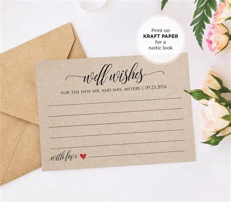 Well Wishes Printable Wedding Advice Card Template For Newlyweds