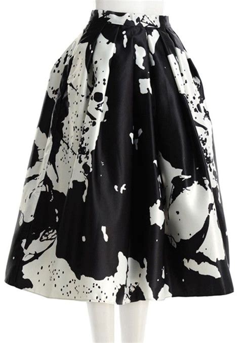 Black Floral Print A Type High Waist Skirt Romantic Dating Trends
