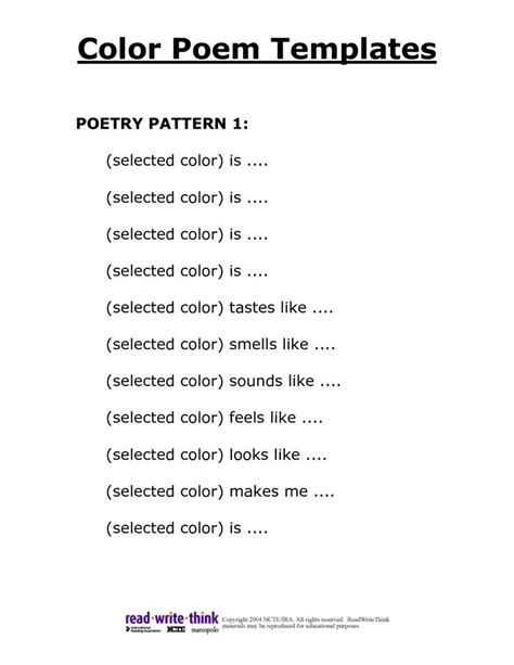 Poem Writing Template Web Poem Templates Are A Customizable And