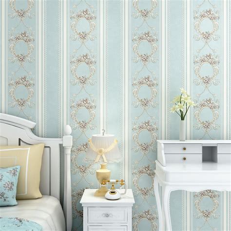 New European Vertical Striped Pastoral Wallpaper Warm Bedroom 3d