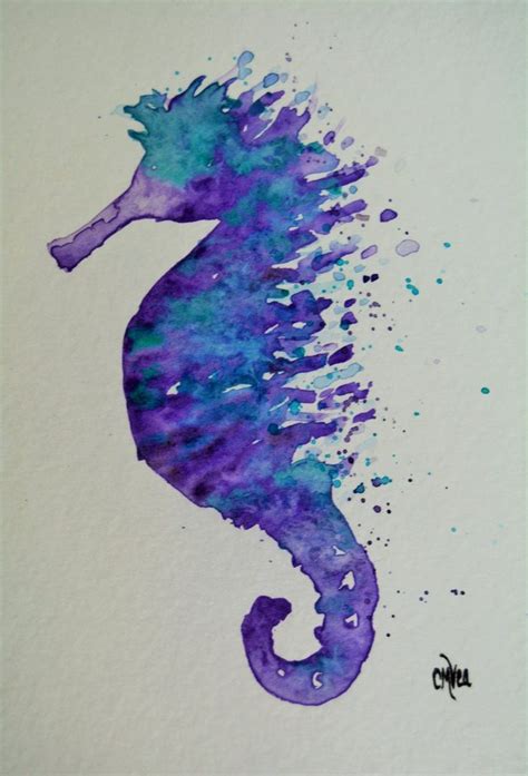 Purple Seahorse Watercolor Painting Watercolor Seahorse Sea Etsy In