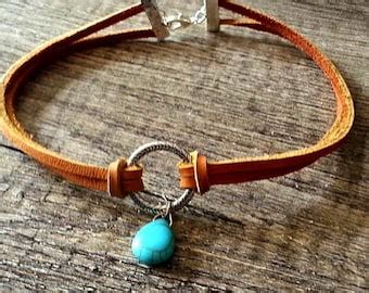 Turquoise Leather Necklace Leather Choker Necklace For Women