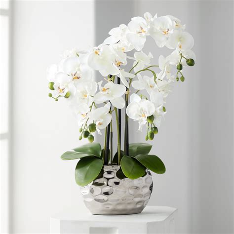 Dahlia Studios Potted Faux Artificial Flowers Realistic White