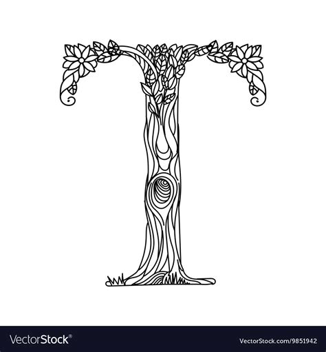Letter T Coloring Book For Adults Royalty Free Vector Image