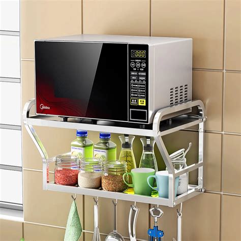 A1 304 Stainless Steel Microwave Oven Shelf Kitchen Rack Wall Mount Bracket Oven Shelf Kitchen