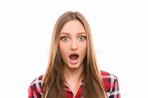 Closeup Photo Of Astonished Cute Girl Opening Mouth Stock Photo Image