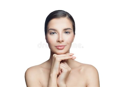 Smiling Woman Isolated On White Background Spa Model Brunette With