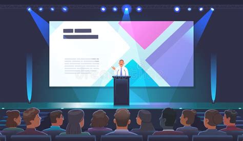 A Male Speaker Speaks Behind The Podium With A Speech At A Presentation