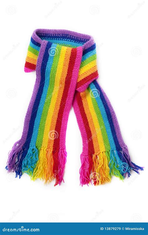 Bright Rainbow Knitted Scarf Stock Image Image Of Color Line 13879279