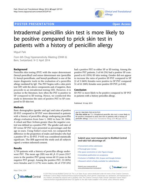 Pdf Intradermal Penicillin Skin Test Is More Likely To Be Positive