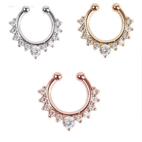 Crystal Fashionclicker Fake Septum For Women Body Clip Hoop Vintage Fake Nose Ring Faux Piercing