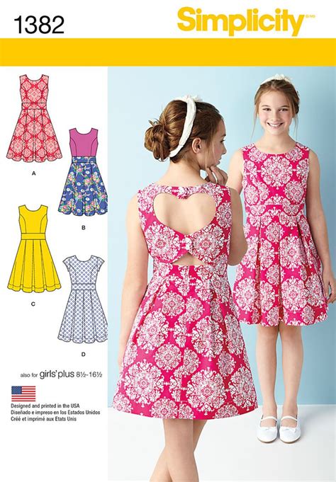 sewing patterns for dresses simplicity 1382 girlsgirls plus dress with back variations