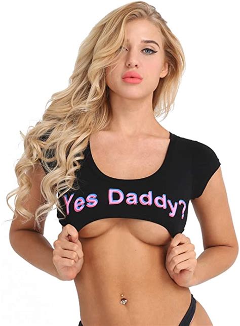 yizyif women s short sleeve yes daddy printing crop tops cotton t shirts midriff top