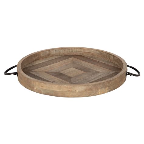 Kate And Laurel Marmora Casual Rustic Round Wooden Decorative Tray With
