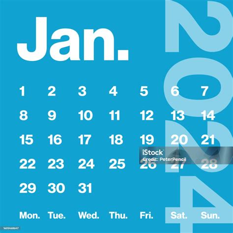 Januari 2024 Kalender Bulanan Kalender Persegi Bergaya Minimalis