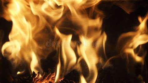 Full Frame Burning Flames In Fireplace Slow Motion Stock Footage