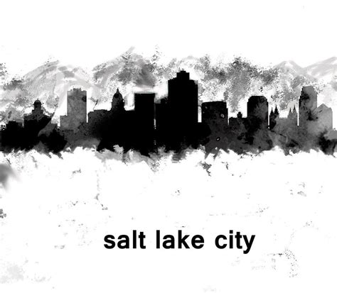 Salt Lake Skyline Monochrome Painting By Enki Art Fine Art America