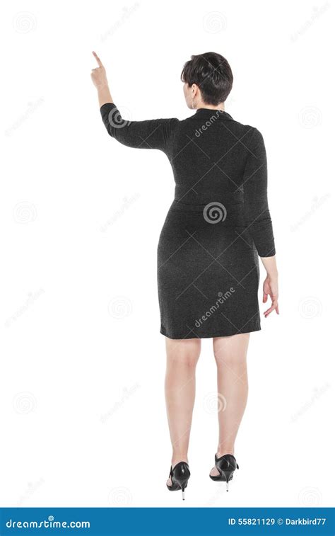 Plus Size Woman Showing On Something By Finger Back Pose Stock Image